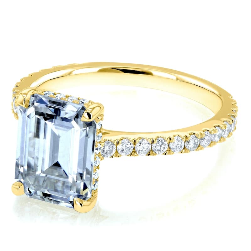 Annello by Kobelli 14k Gold 2 7/8ct TGW Emerald-cut Forever One Moissanite and Diamond Engagement Ring