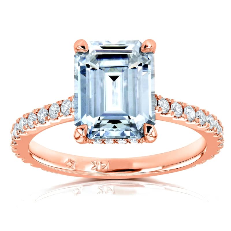 Annello by Kobelli 14k Gold 2 7/8ct TGW Emerald-cut Forever One Moissanite and Diamond Engagement Ring