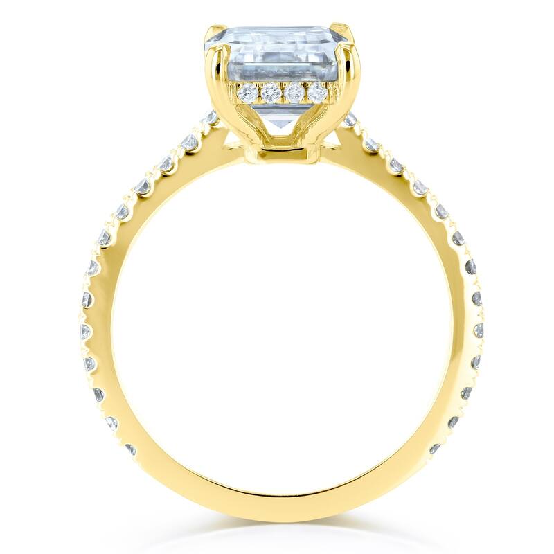 Annello by Kobelli 14k Gold 2 7/8ct TGW Emerald-cut Forever One Moissanite and Diamond Engagement Ring