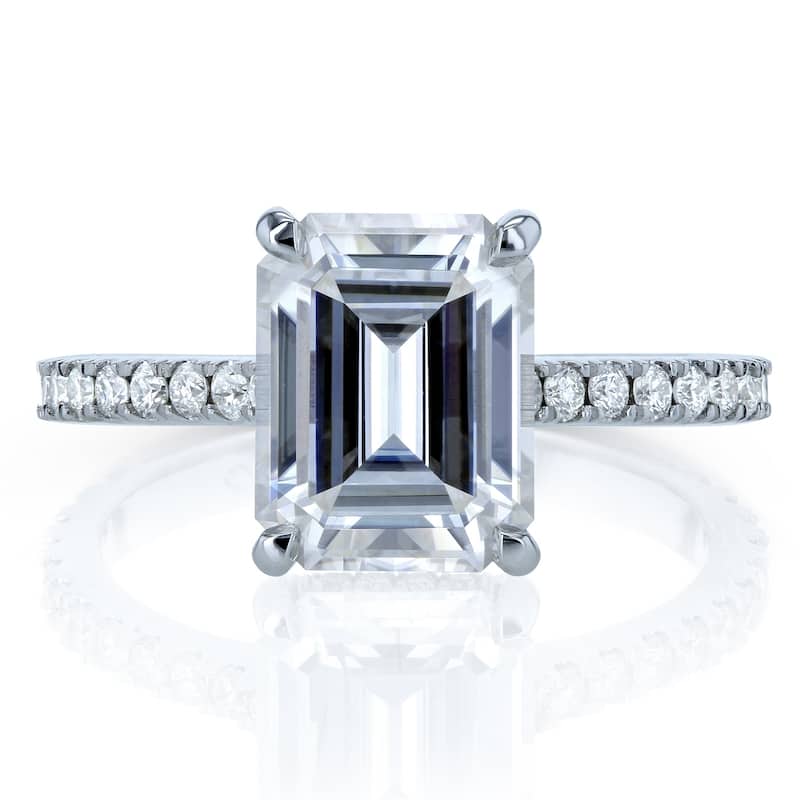 Annello by Kobelli 14k Gold 2 7/8ct TGW Emerald-cut Forever One Moissanite and Diamond Engagement Ring