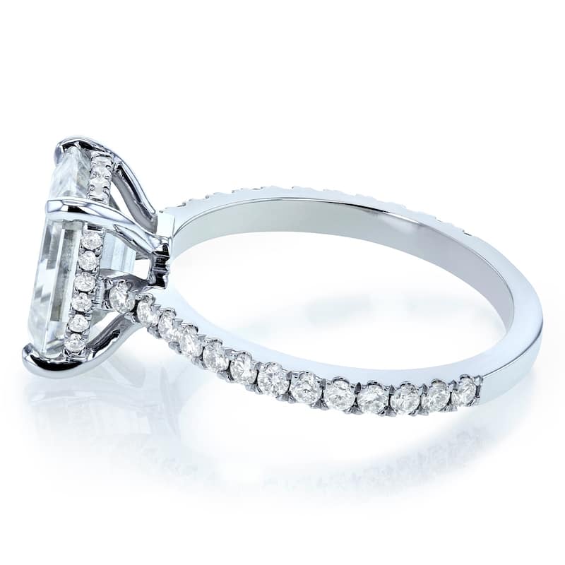 Annello by Kobelli 14k Gold 2 7/8ct TGW Emerald-cut Forever One Moissanite and Diamond Engagement Ring