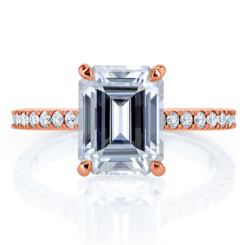 Annello by Kobelli 14k Gold 2 7/8ct TGW Emerald-cut Forever One Moissanite and Diamond Engagement Ring
