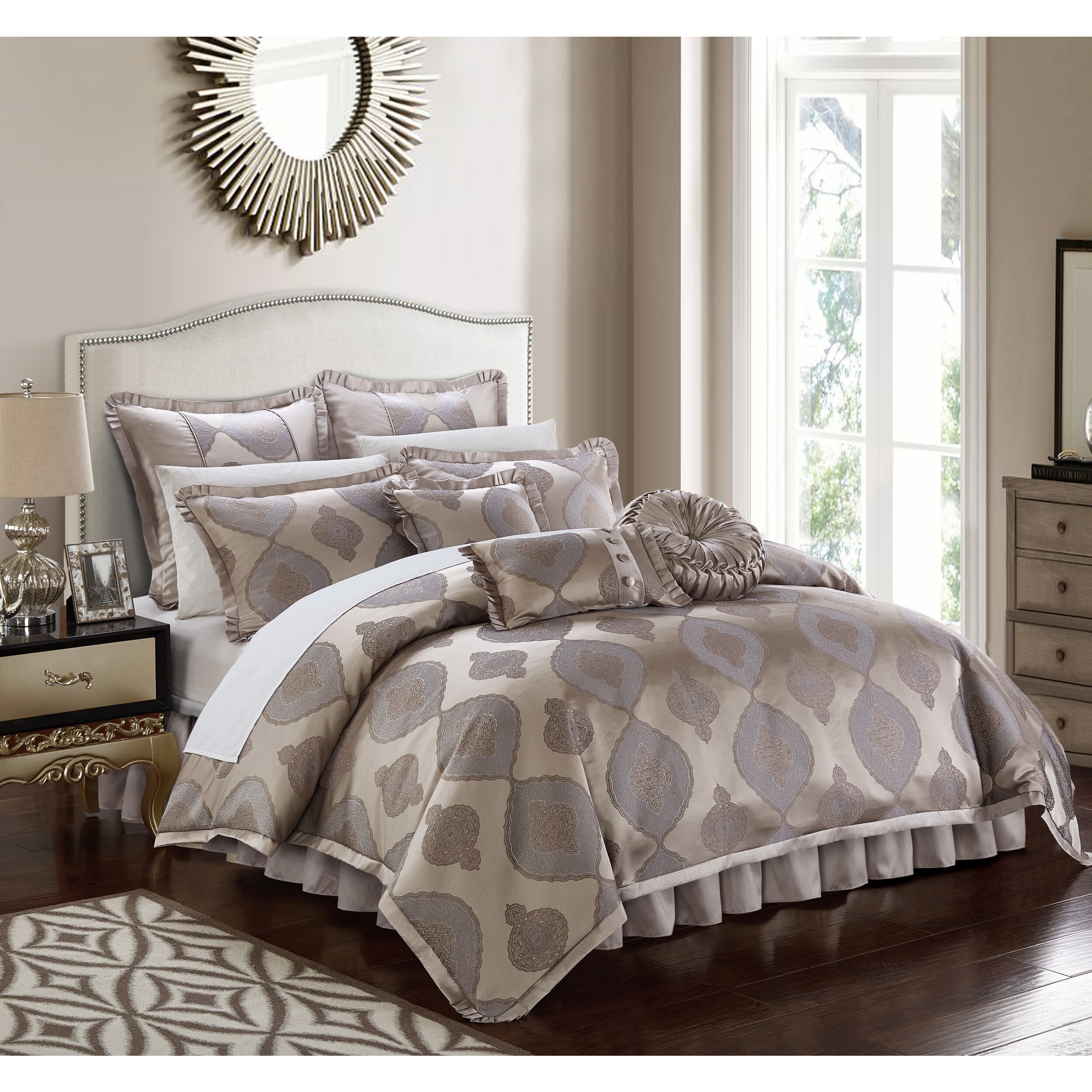 Shop Chic Home Lazzel Taupe Faux Silk Bedding With Pleated Flange
