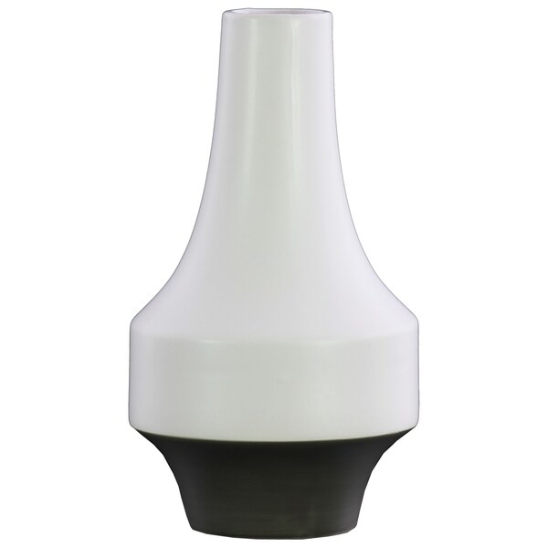 UTC31842: Stoneware Round Vase with Long Neck, Gray Banded Rim Base and ...