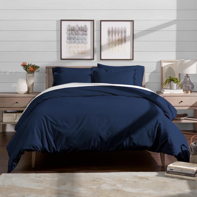 Bare Home Microfiber Duvet Cover & Insert Hypoallergenic Bedding Bundle - Dark Blue - Full - Queen