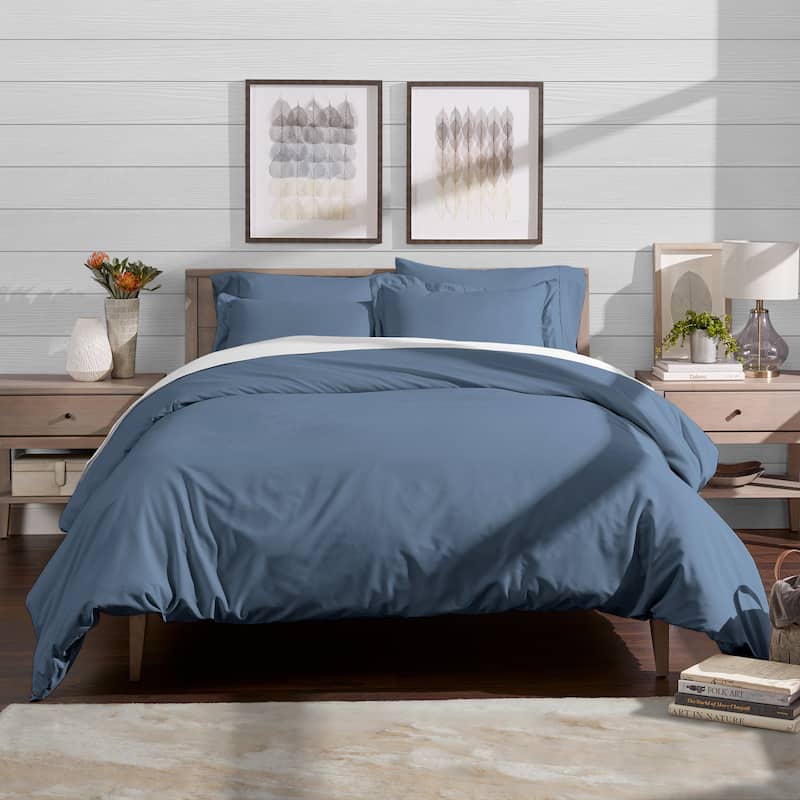 Bare Home Microfiber Duvet Cover & Insert Hypoallergenic Bedding Bundle - Coronet Blue - Full - Queen