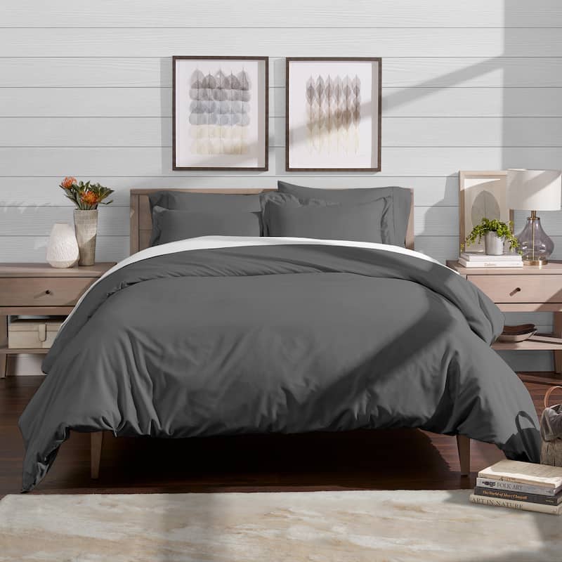 Bare Home Microfiber Duvet Cover & Insert Hypoallergenic Bedding Bundle - Grey - Twin - Twin XL