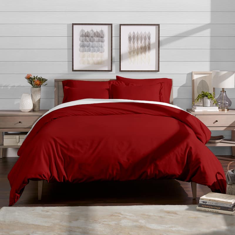 Bare Home Microfiber Duvet Cover & Insert Hypoallergenic Bedding Bundle - Red - Full - Queen