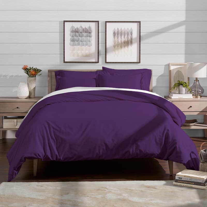 Bare Home Microfiber Duvet Cover & Insert Hypoallergenic Bedding Bundle - Plum - Full - Queen