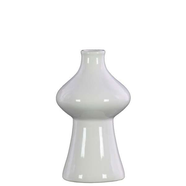 UTC31860: Stoneware Bellied Round Vase with Short Neck on Flared Round Base SM Gloss Finish White