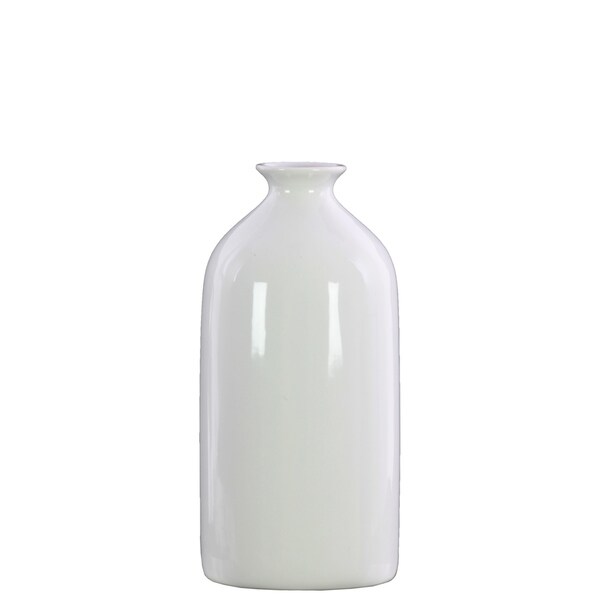 UTC31866: Stoneware Round Vase with Flared Mouth, Short Neck and Tapered Bottom SM Gloss Finish White