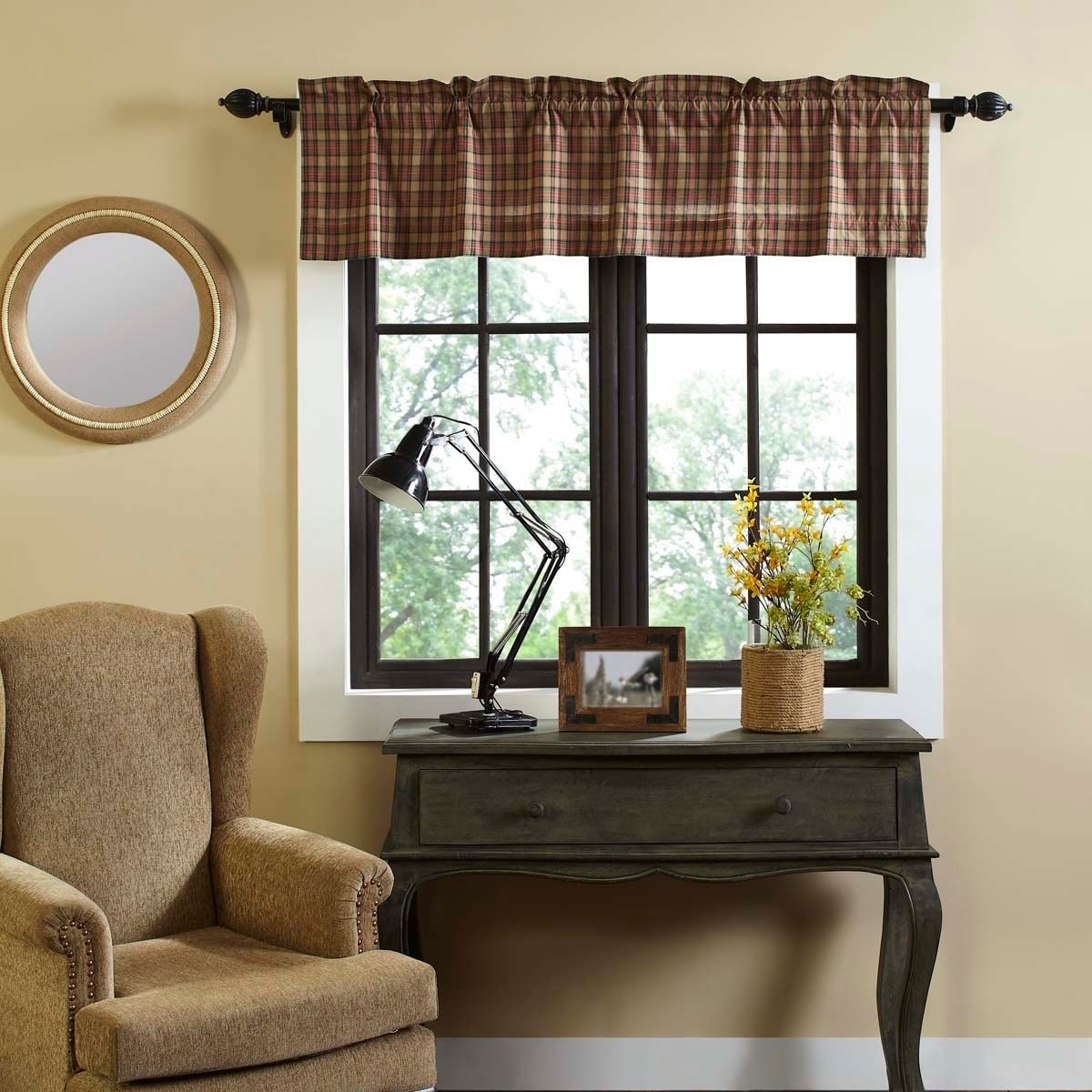 Shop Tan Primitive Kitchen Curtains Vhc Crosswoods Valance Rod