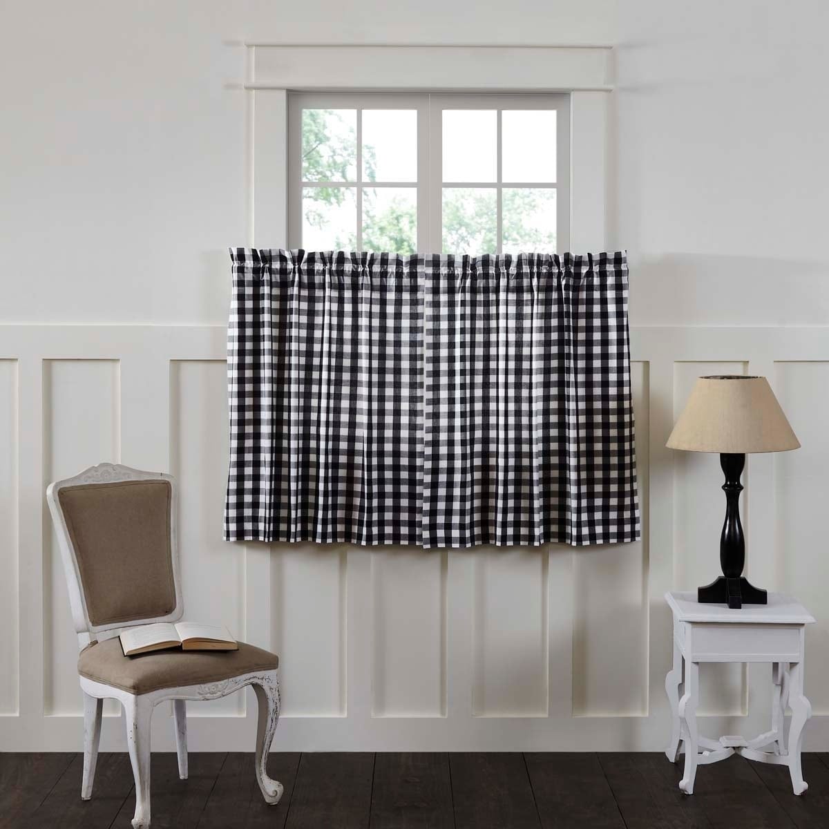 Checkered Kitchen Curtain Farmhouse Buffalo Plaid Semi Sheer Cafe