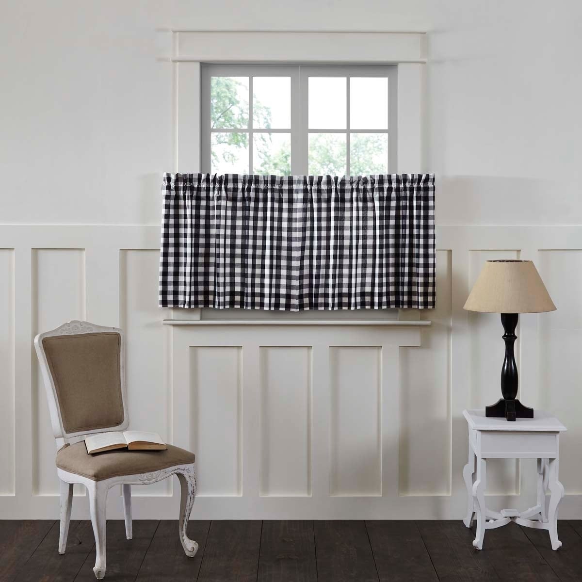 Annie Blue Buffalo Check Ruffled Lined Tier Curtains 24