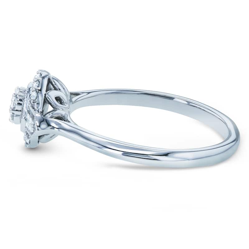 Annello by Kobelli 10k White Gold 1/6ct TDW Cluster Diamond Unique Floral Engagement Ring