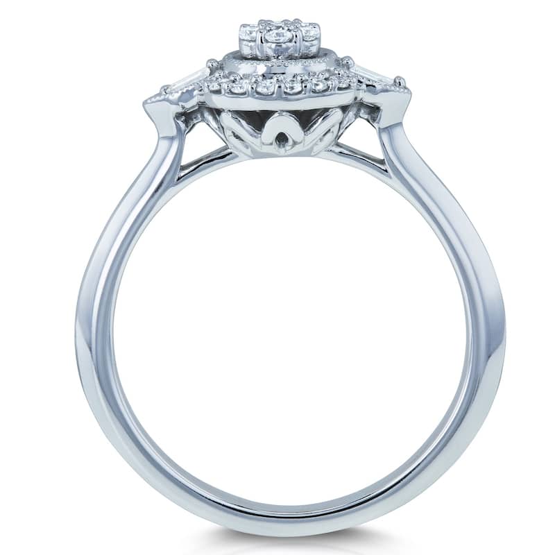 Annello by Kobelli 10k White Gold 1/6ct TDW Cluster Diamond Unique Floral Engagement Ring