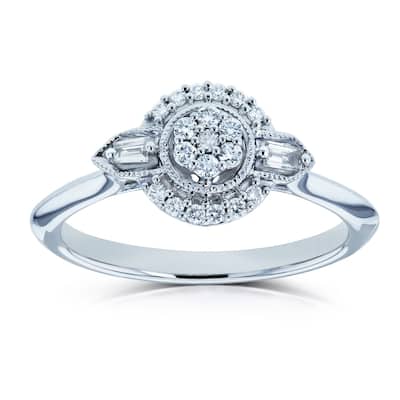 Annello by Kobelli 10k White Gold 1/6ct TDW Cluster Diamond Unique Floral Engagement Ring