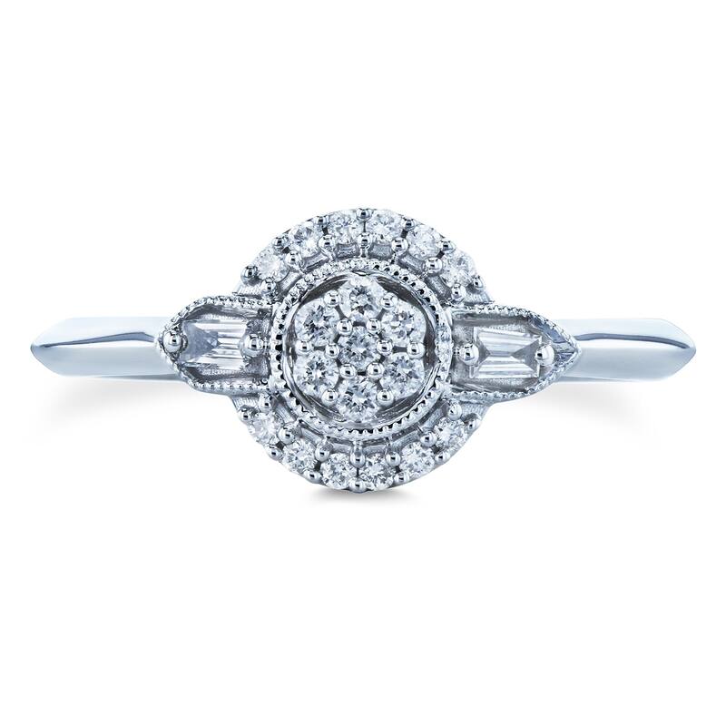Annello by Kobelli 10k White Gold 1/6ct TDW Cluster Diamond Unique Floral Engagement Ring