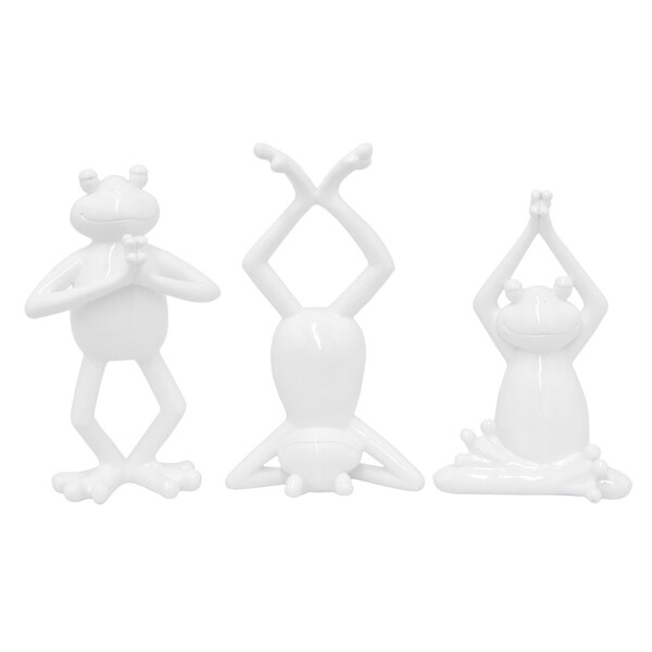 Three Hands Set Of Three Assorted White Resin Yoga Frogs