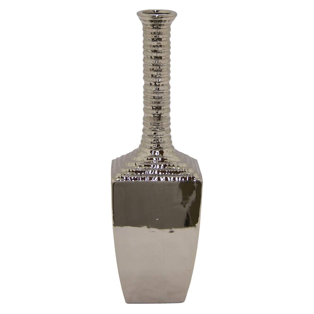 Three Hands Decorative Silver Ceramic Vase With Glossy Finish