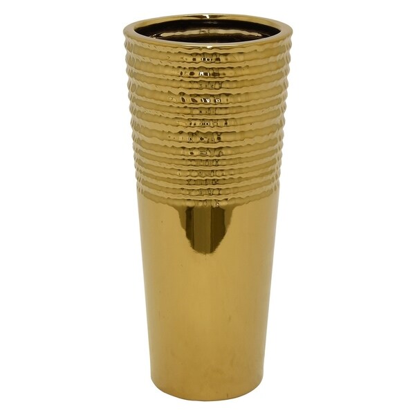 Three Hands Decorative Gold Ceramic Vase With Glossy Finish