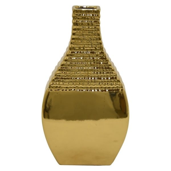 Three Hands Textured Gold Ceramic Vase With Glossy Finish