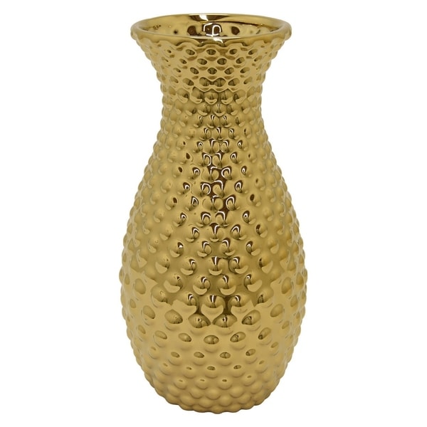 Three Hands Textured Gold Ceramic Vase With Glossy Finish