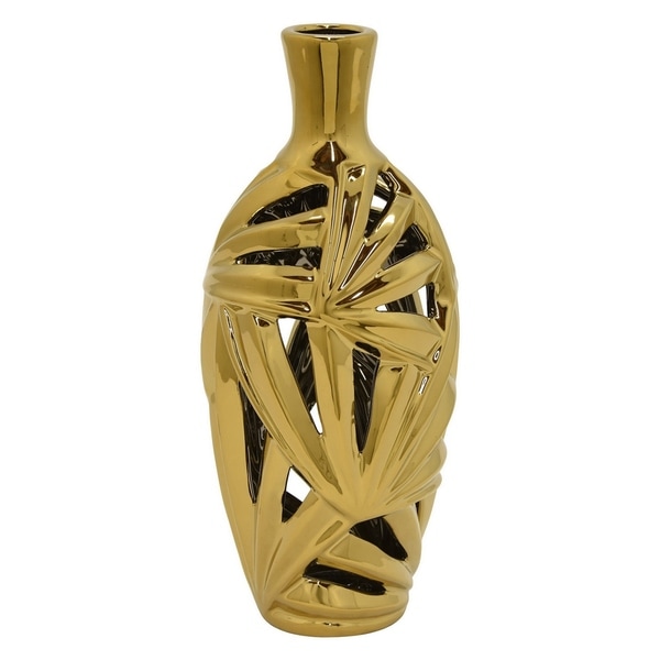 Three Hands Decorative Pierced Gold Ceramic Vase
