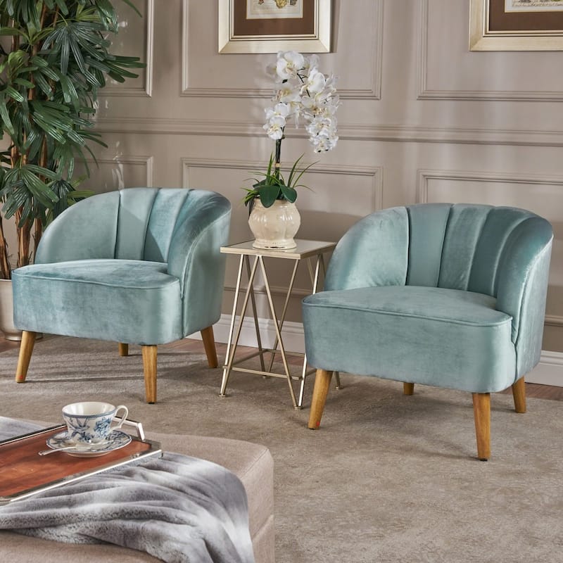 Amaia Modern Velvet Club Chairs (Set of 2) by Christopher Knight Home - seafoam blue + walnut