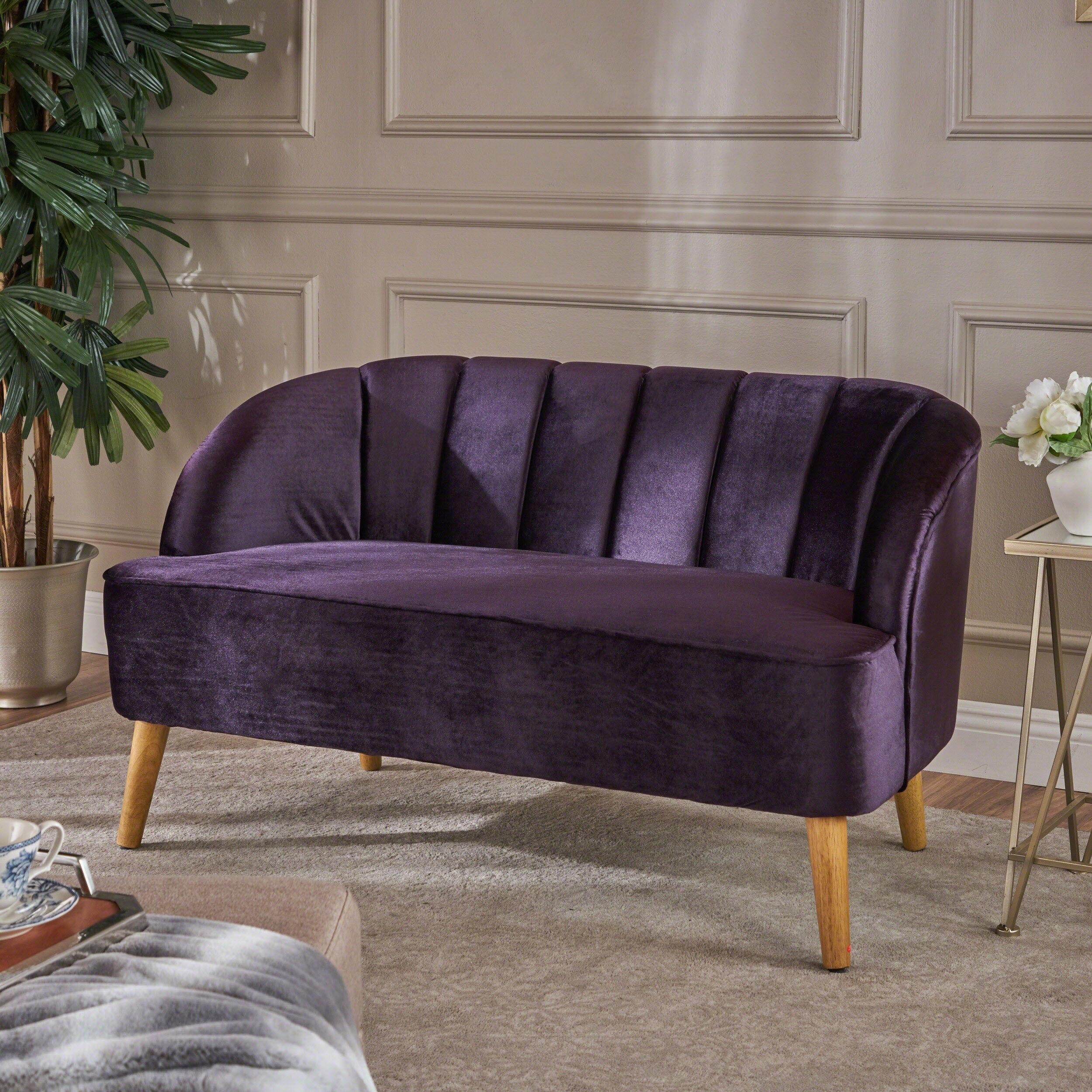 Amaia Modern Velvet Loveseat Sofa by Christopher Knight Home Purple eBay