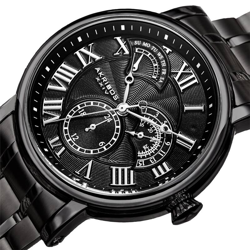 Akribos XXIV Men's Quartz Retrograde Date Black Bracelet Watch