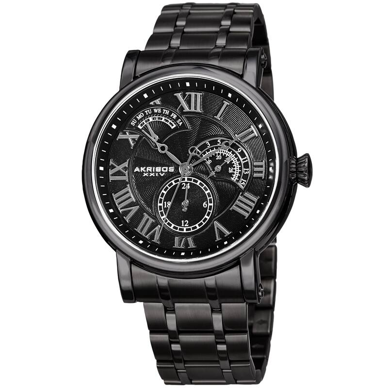 Akribos XXIV Men's Quartz Retrograde Date Black Bracelet Watch