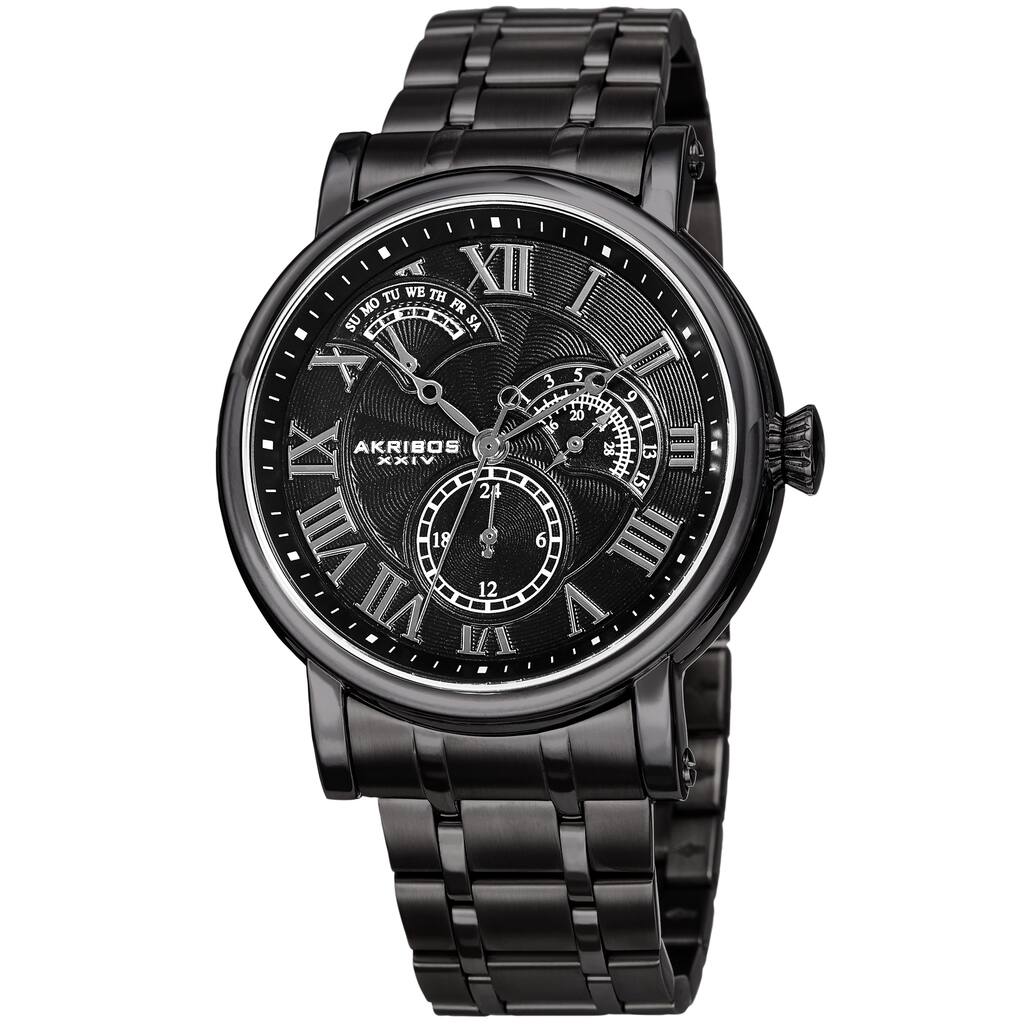 Akribos XXIV Men's Quartz Retrograde Date Black Bracelet Watch