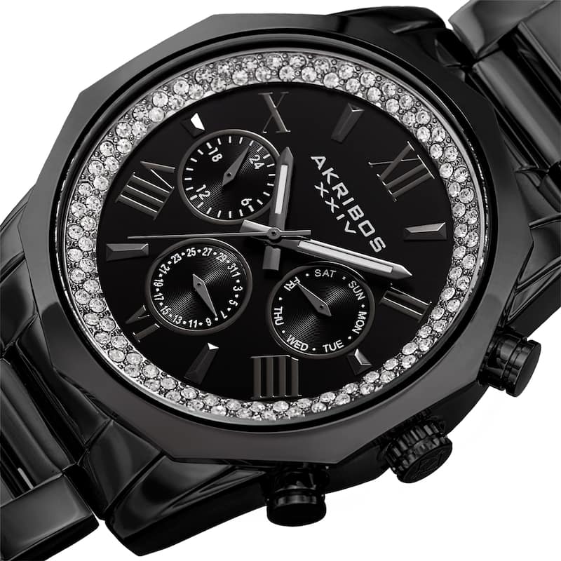 Akribos XXIV Men's Multifunction Date Stainless Steel Black Bracelet Watch