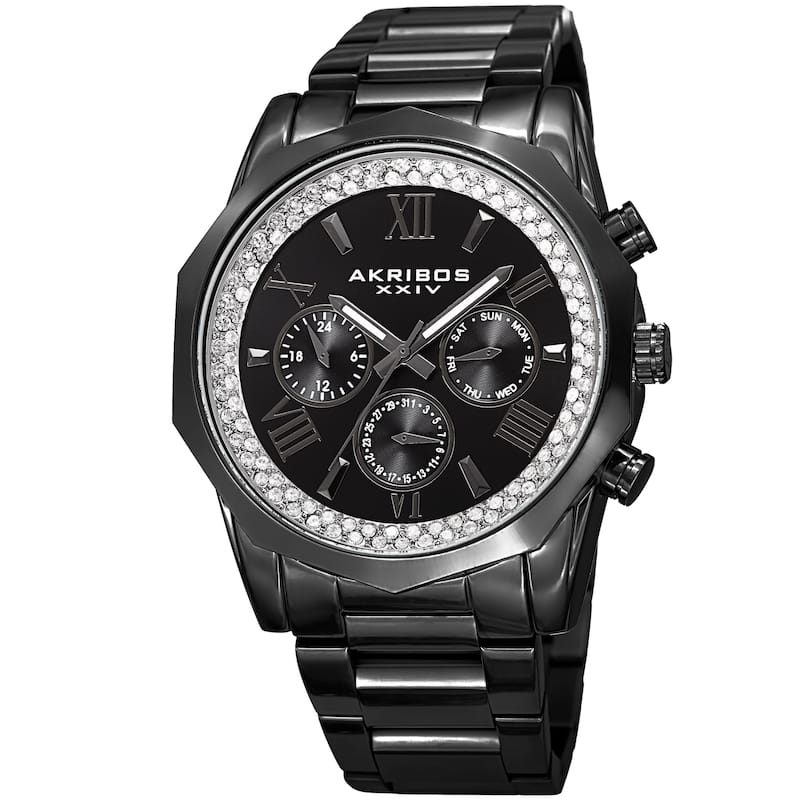 Akribos XXIV Men's Multifunction Date Stainless Steel Black Bracelet Watch