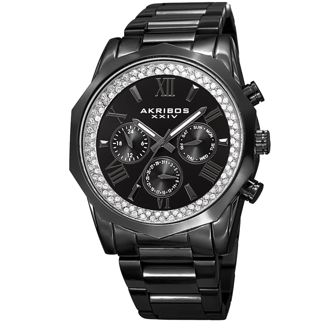 Akribos XXIV Men's Multifunction Date Stainless Steel Black Bracelet Watch