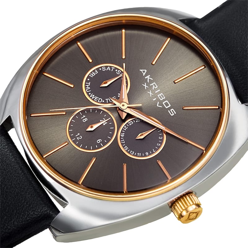 Akribos XXIV Men's Multifunction Classic Quartz Black Strap Watch