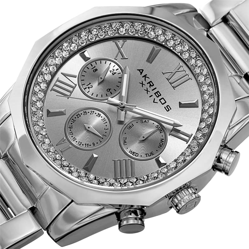 Akribos XXIV Men's Multifunction Date Stainless Steel Silver-Tone Bracelet Watch
