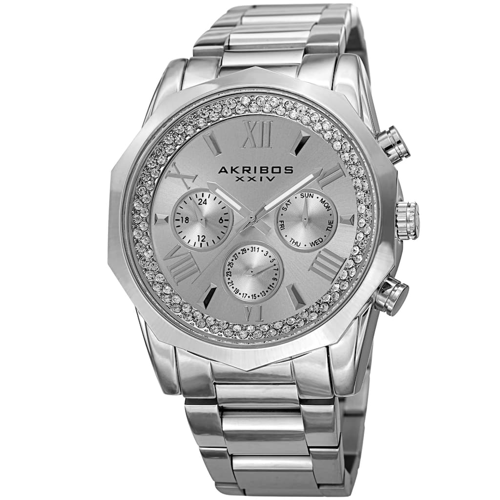 Akribos XXIV Men's Multifunction Date Stainless Steel Silver-Tone Bracelet Watch