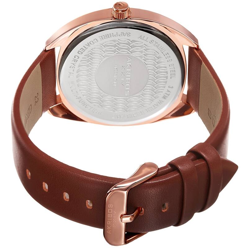 Akribos XXIV Men's Multifunction Classic Quartz Rose-Tone Brown Strap Watch