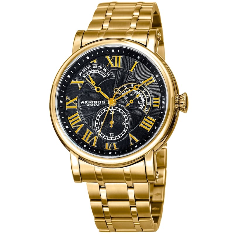 Akribos XXIV Men's Quartz Retrograde Date Silver-Tone Bracelet Watch