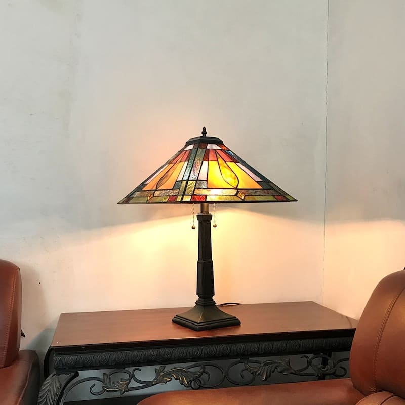 Tiffany Style Mission Design 2-light Dark Antique Bronze Table Lamp