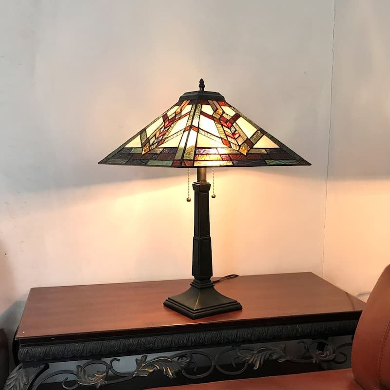 Tiffany Style Mission Design 2-light Dark Antique Bronze Table Lamp