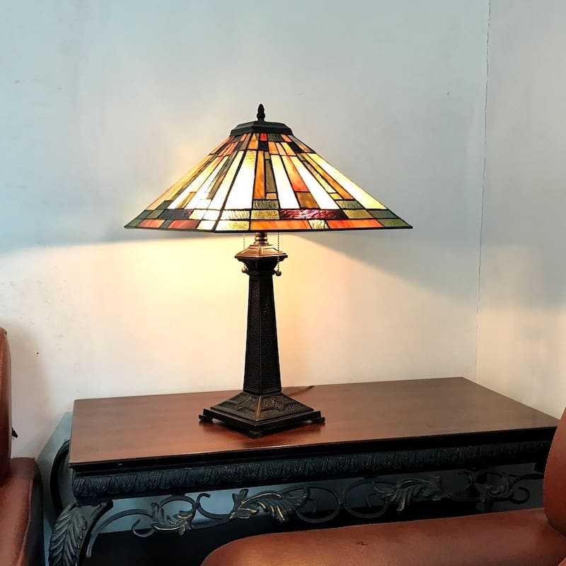 Tiffany Style Mission Design 2-light Dark Antique Bronze Table Lamp