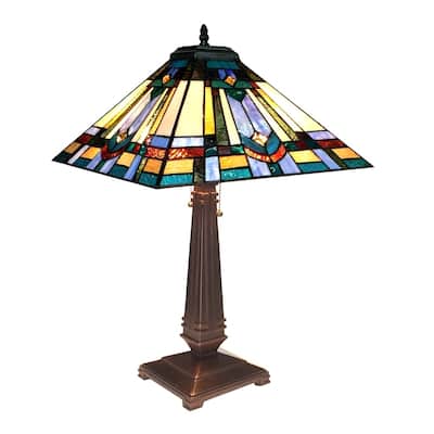 Tiffany Style Mission Design 2-light Dark Antique Bronze Table Lamp