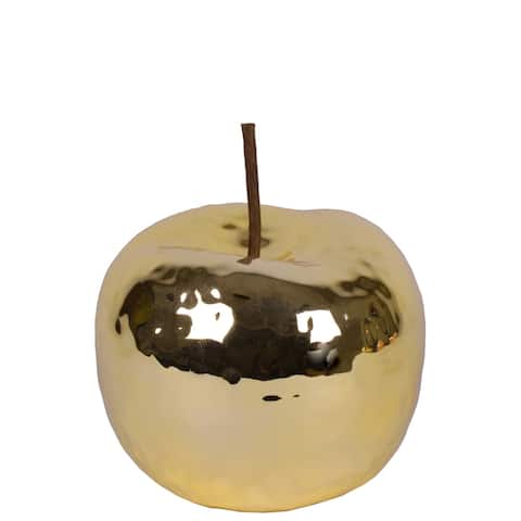 Urban Trends Ceramic Apple Figurine in Hammered Polished Chrome Finish, Small - Gold