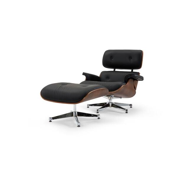 slide 2 of 9, Pasargad Home Portofino Leather Lounge Chair, Black - W33.46"XD31.49"XH32"