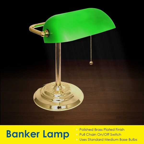 brass lamp with green glass shade