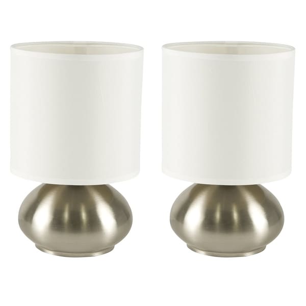 Décor Works Touch Lamp Set of 2 Brushed Nickel Finish with Fabric Shade (2-Pack)