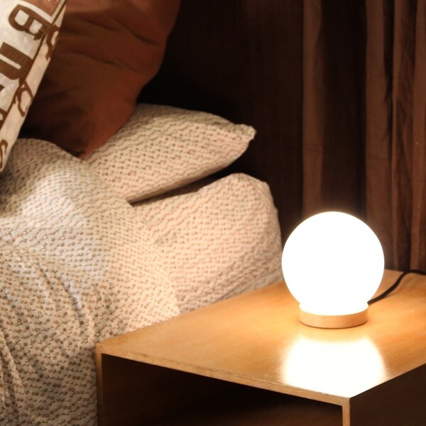Decor Works Table Lamp Round Thick Glass Shade on Solid Wooden Round Base